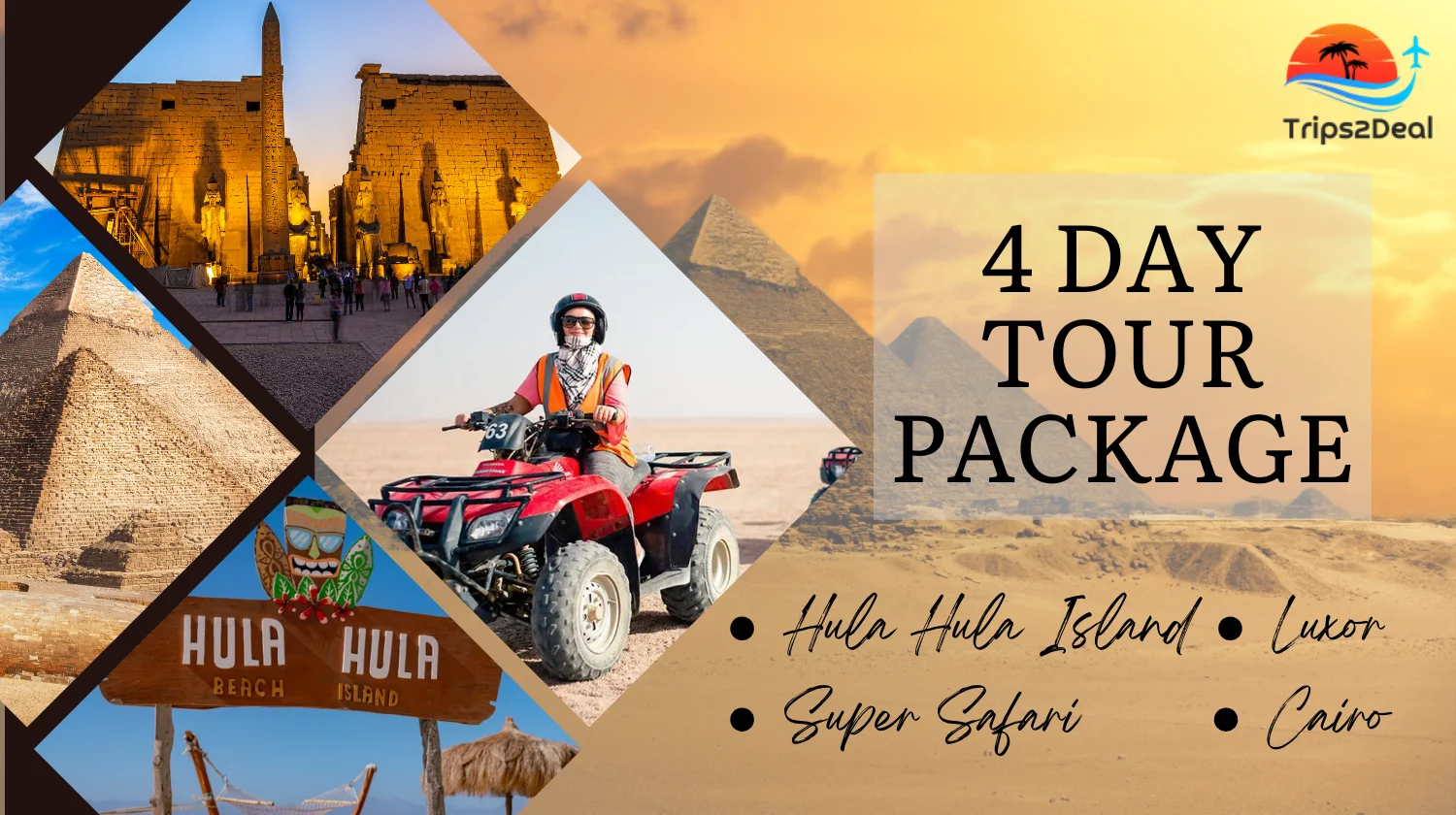 Hurghada: 4 Tour Package - Safari, Hulla Hulla Island, Luxor & Cairo