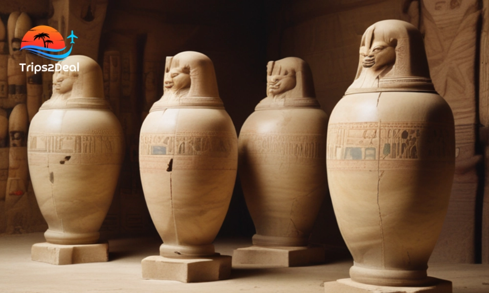 canopic jars in ancient mummification room