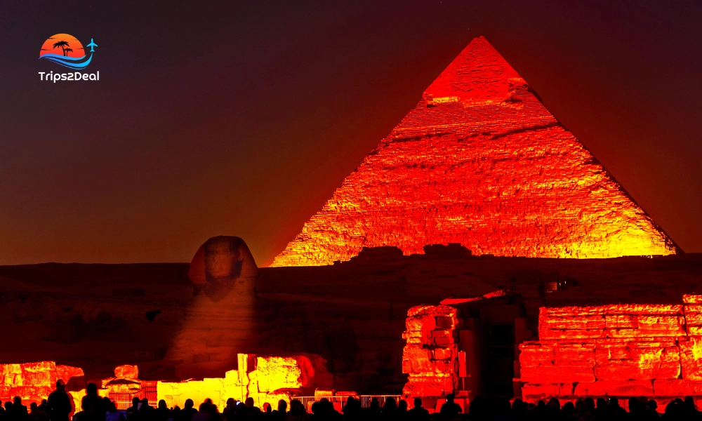 night view of pyramids